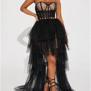 Corseted Black Tuelle High Low Dress